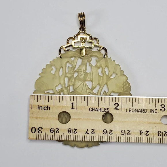 Honora 18k Yellow Gold Carved Chinese Jade Jadeite Pendant Amulet Vintage - Picture 10 of 14